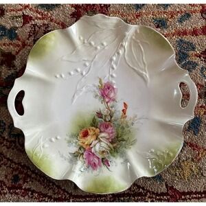 Antique RS Prussia Cakeplate Lily of Valley Embossing w/ Rose Design 12"